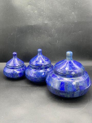 Lapis lazuli-mozaïek op brons Snoeppotten met deksel- 1067 g