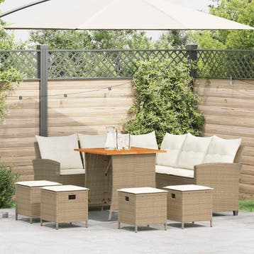 vidaXL 6-delige tuinbankset met kussens L-vormig beige, Verzenden, Nieuw