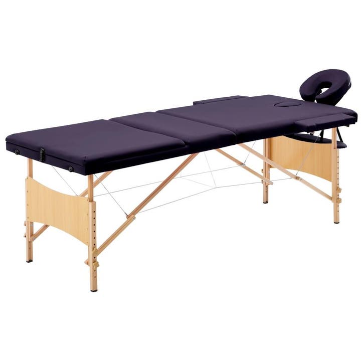 vidaXL Massagetafel inklapbaar 3 zones hout paars, Sport en Fitness, Massageproducten, Nieuw, Verzenden