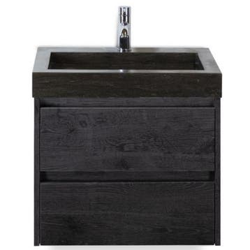 Dante Badmeubelset 60 cm - Black Oak - Wastafel Hardsteen, Ophalen of Verzenden, Nieuw