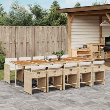 vidaXL 11-delige Tuinset met kussens poly rattan beige, Verzenden, Nieuw, Meer dan 8 zitplaatsen, Tuinset