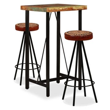 vidaXL Barset massief gerecycled hout, echt leer en canvas, Verzenden, Nieuw