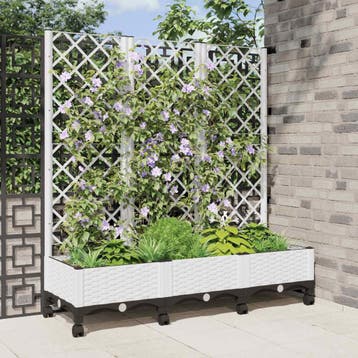 vidaXL Tuinplantbak met schutting en wielen Wit 120 x 40 x, Verzenden, Nieuw, Minder dan 60 cm