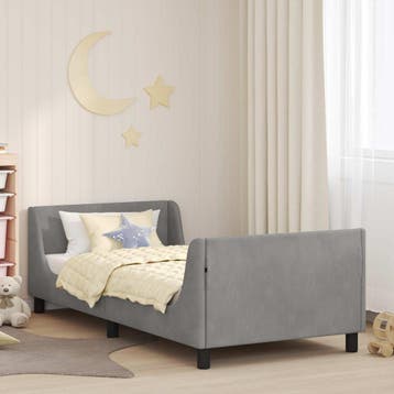 vidaXL Bedframe voor kinderen met hoofdbord Lichtgrijs 90 x, Verzenden, Nieuw, Eenpersoons, Stof