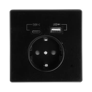 Inbouw wandcontactdoos zwart met 1x USB-A & 1x USB-C, Ophalen of Verzenden, Nieuw