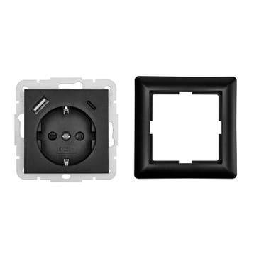 LEDmaxx Inbouw contactdoos zwart met 1x USB-A & 1x USB-C..., Ophalen of Verzenden, Nieuw