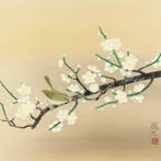 Nightingale Bush Warbler Perched on White Plum Tree - Aidu