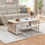 Salontafel Klibro marmerlook wit en goudkleurig 120x60x42 cm, Verzenden, Nieuw