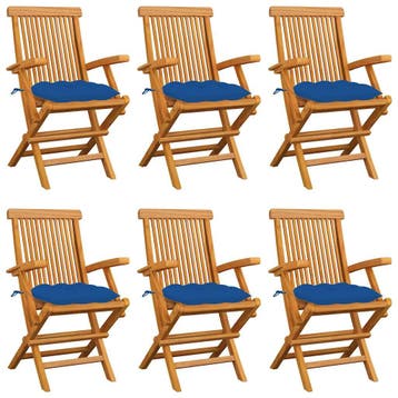 vidaXL Klapstoelen met blauwe kussens, 6 stuks, massief, Verzenden, Nieuw