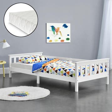 Kinderbed Nuuk met matras en uitvalbeveiliging 90x200 wit, Verzenden, Nieuw