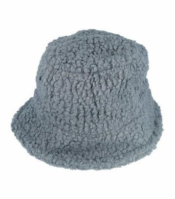 Bucket Hat Hoedje – Teddy Stof – One Size – Blauw, Nieuw