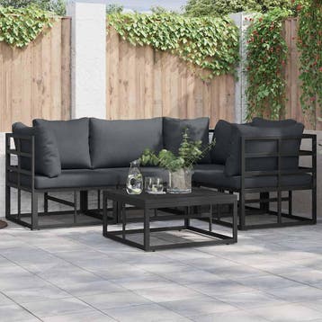 vidaXL Tuinbankenset met kussen 4 pcs Zwart Aluminium, Verzenden, Nieuw, Aluminium, 4 zitplaatsen