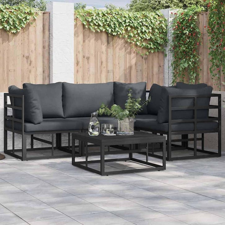 vidaXL Tuinbankenset met kussen 4 pcs Zwart Aluminium, Tuin en Terras, Tuinsets en Loungesets, Nieuw, 4 zitplaatsen, Aluminium