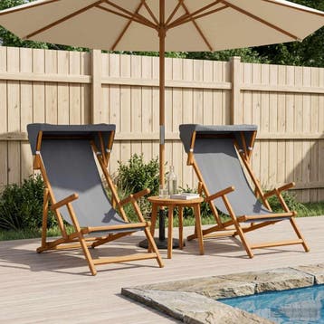 vidaXL Ligstoel 2 pcs 3 Positie massief eucalyptushout Grijs, Verzenden, Nieuw