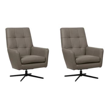 Set van 2 Leren draaifauteuils Central - Toledo Smog, Nieuw, Ophalen of Verzenden, 75 tot 100 cm, Leer