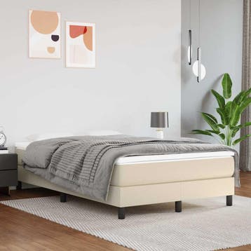 vidaXL Boxspring bed kunstleer crèmekleurig 120x200 cm, Overige materialen, Verzenden, Nieuw, Twijfelaar