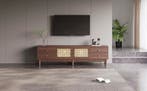 Luxe Tv-Kast 180cm – Donkere Houtlook met Rotan Deuren, Huis en Inrichting, Kasten | Televisiemeubels, Verzenden, Nieuw