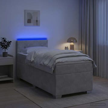 vidaXL Boxspring Bed met Matras en LED Lichtgrijs Enkel, Verzenden, Nieuw, Stof