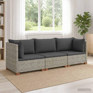 vidaXL 3 st Rieten Loungeset met Kussens GENDT Natuurlijk, 3 zitplaatsen, Nieuw, Loungeset, Verzenden