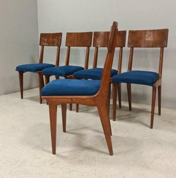 Stoel - Kersenhout - Set van vijf vintage stoelen, in de