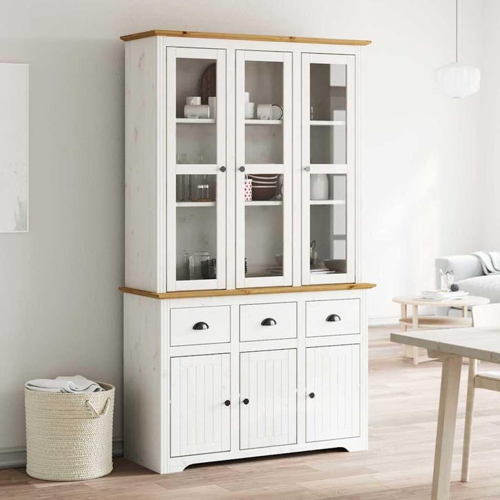 vidaXL buffetkast BODO 115,5x43x200,5 cm grenenhout wit en, Huis en Inrichting, Kasten | Buffetkasten, Minder dan 25 cm, Nieuw