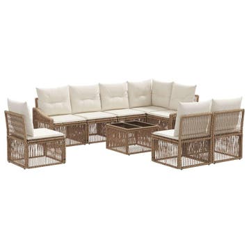 vidaXL Tuinbankenset 9 pcs Beige poly rattan, Verzenden, Nieuw, Meer dan 8 zitplaatsen