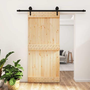 vidaXL Schuifdeur Naturel en Zwart 95 x 210 cm Massief, Verzenden, Nieuw