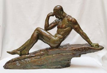 Le Faguays - Beeld, Le penseur  - 38 cm - Terracotta -, Antiek en Kunst