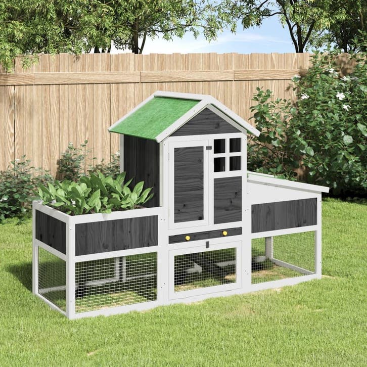 vidaXL Konijnenhok 170x63x113 cm massief grenenhout grijs, Dieren en Toebehoren, Knaagdieren en Konijnen | Hokken en Kooien, Nieuw