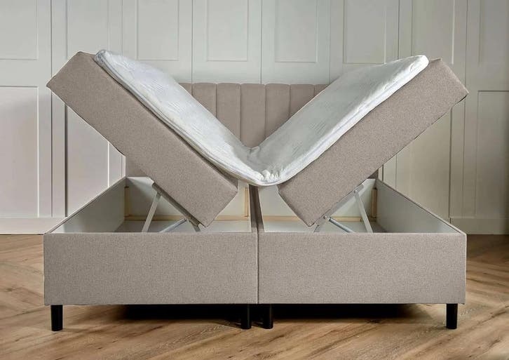 Boxspring met opbergruimte Lausanne 180 200 Beige, Huis en Inrichting, Slaapkamer | Boxsprings, 180 cm, 200 cm, Beige, Tweepersoons