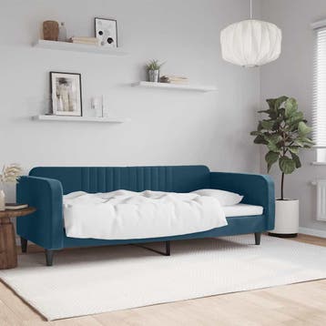 vidaXL Slaapbank 90x200 cm fluweel blauw, 90 cm, Eenpersoons, Nieuw, 200 cm