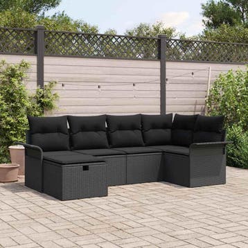vidaXL Tuinbankenset 6 st Zwart poly rattan, Verzenden, Nieuw, 6 zitplaatsen