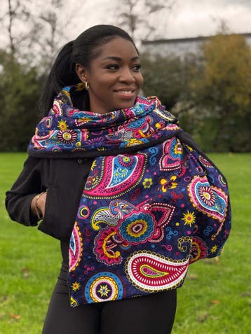 Warme Sjaal met Afrikaanse print Unisex - Blauw Roze Paisley, Kleding | Dames, Ophalen of Verzenden, Nieuw