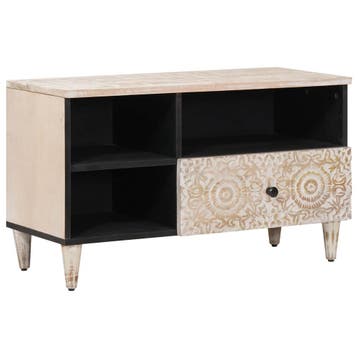 vidaXL TV-kast met lade Wit 80 x 33,5 x 46 cm Massief Mango, Verzenden, Nieuw