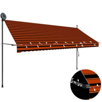 vidaXL Luifel handmatig uitschuifbaar met LED 350 cm oranje, Verzenden, Nieuw