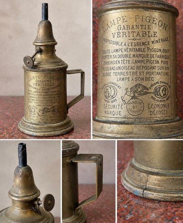 Charles Pigeon - Olielamp - Messing - Antiek Charles Pigeon