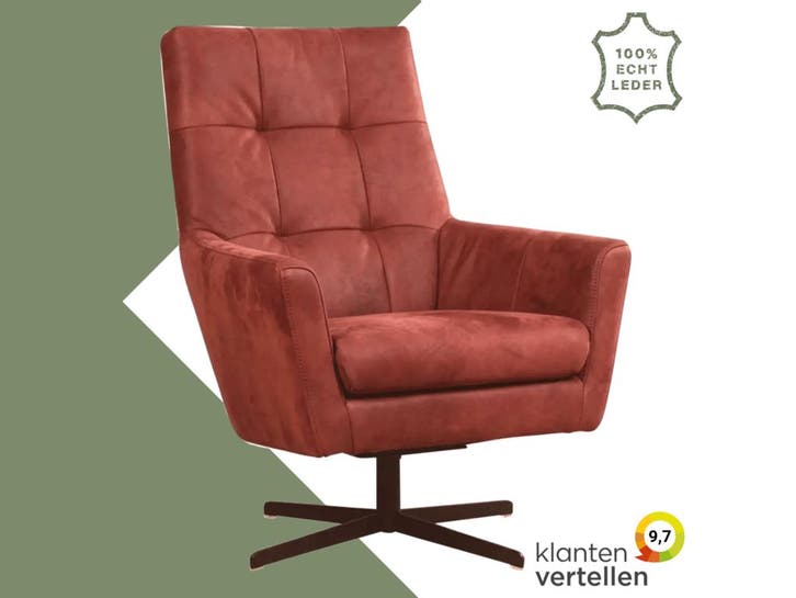 Leren draaifauteuil Central - Kenia Burgundy (rood), Huis en Inrichting, Fauteuils, 75 tot 100 cm, 75 tot 100 cm, Nieuw, Leer