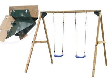 Veiling - Houten dubbele schommel Lucy met 2 kunststof sch, Kinderen en Baby's, Speelgoed | Buiten | Speeltoestellen, Nieuw