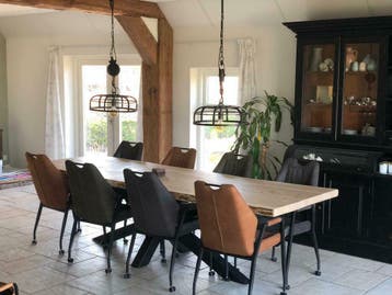 Boomstamtafel | meubelen op maat | Massief uit 1 stuk, 100 tot 150 cm, Overige houtsoorten, Ophalen of Verzenden, Vijf personen of meer