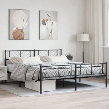 vidaXL Bedframe met voetbord zonder matras metaal zwart, Huis en Inrichting, Slaapkamer | Bedden, Eenpersoons, Verzenden, Zwart