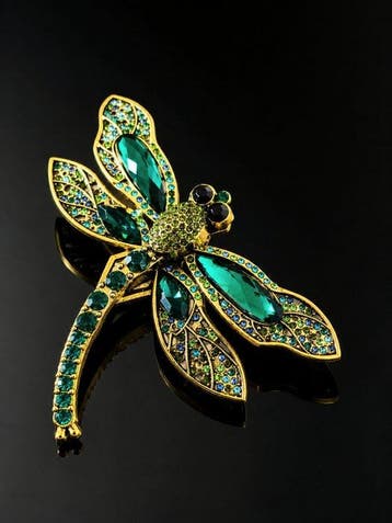 grote libellenbroches Swarovski-kristallen – gouden metaal,