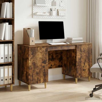 vidaXL Bureau met plank Gerookt eiken 142,5 x 50 x 75 cm, Huis en Inrichting, Bureaus, Verzenden, Nieuw