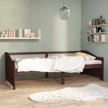 vidaXL Bedbank 3-zits massief grenenhout donkerbruin 90x200, Huis en Inrichting, 90 cm, Eenpersoons, Bruin, Verzenden