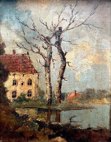 Hendrik Jan ten Cate (1867-1955) - Huis aan de waterkant, Antiek en Kunst