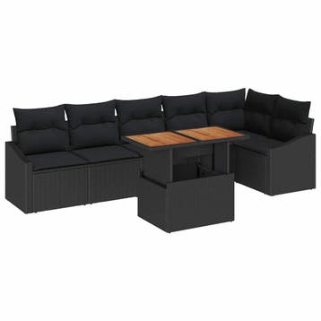 vidaXL Tuin Eetset met kussen 7 pcs Zwart en Bruin, Tuin en Terras, Tuinsets en Loungesets, Verzenden, Nieuw, Rotan, 7 zitplaatsen