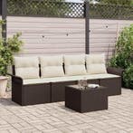 vidaXL Tuin Sofa Set met kussen 5 pcs Bruin en Crème poly, Tuin en Terras, Tuinsets en Loungesets, Verzenden, Nieuw, Rotan, 5 zitplaatsen