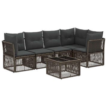vidaXL Tuinbankenset 6 pcs Grijs poly rattan, Tuin en Terras, Verzenden, Nieuw, 6 zitplaatsen