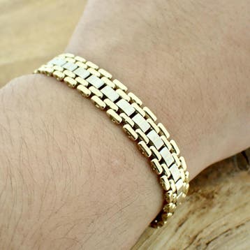 Bicolor gouden Bismarck schakelarmband, Ophalen of Verzenden, Gebruikt, Goud, Goud