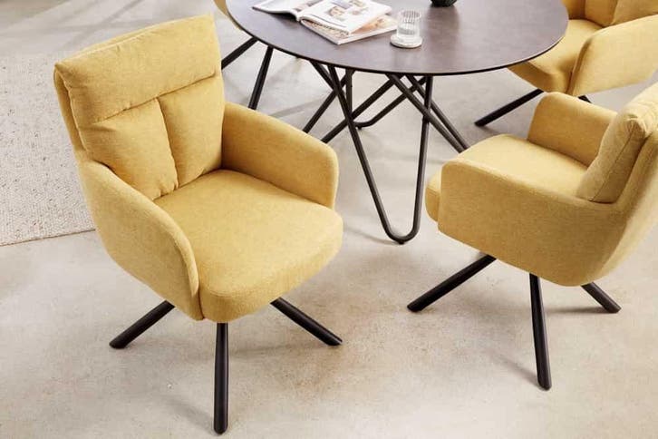 Draaibare retro stoel BIG GEORGE mosterdgeel met, Huis en Inrichting, Stoelen, Ophalen of Verzenden