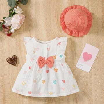 Schattige Baby Meisjes Jurk met Strik en Mutsje - Hartjes Pr, Kleding | Dames, Jurken, Verzenden, Nieuw